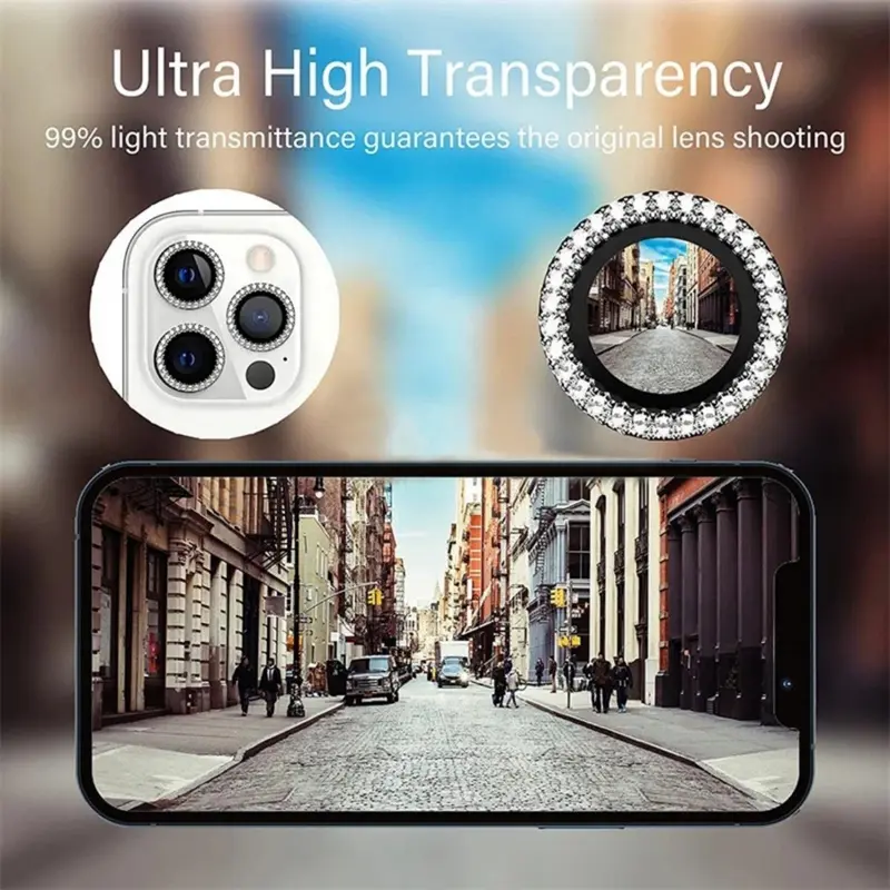 Bảo Vệ Camera Kim Cương, Thiết Kế Sang Trọng, Tương Thích Với iPhone 14, 13, 11 Pro Max, 12 Pro Max, Kính Cường Lực, Có Nhẫn Kim Loại, Vỏ Ống Kính, Tương Thích Với iPhone 12, 11 Mini, 14plus 4