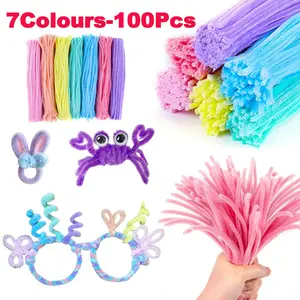 100 Batang Twist Stick Beludru Chenille Fleksibel DIY Kerajinan Dekorasi Pesta Mainan Edukatif Hadiah Anak