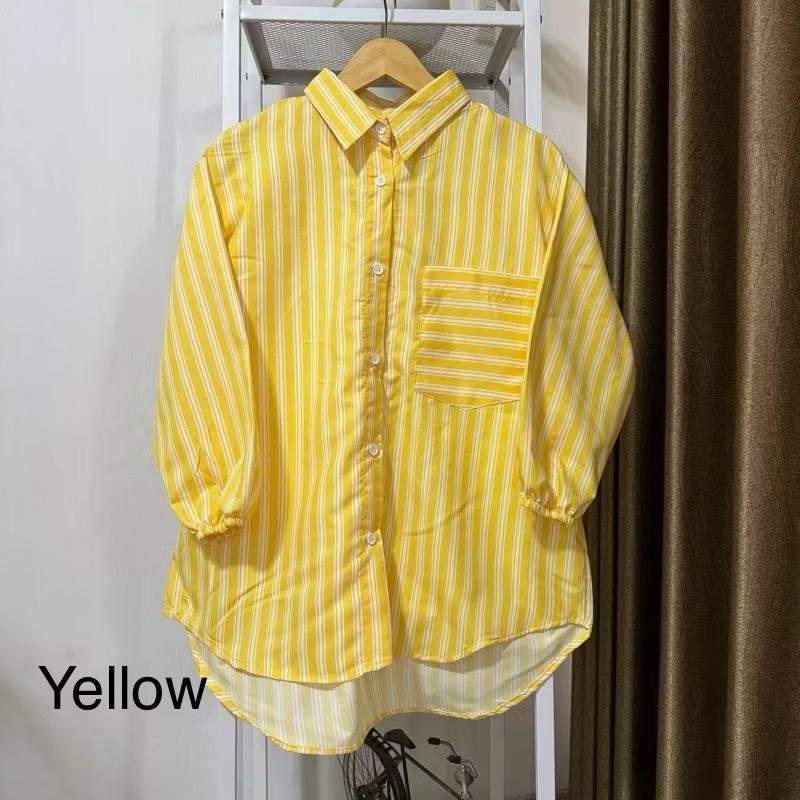 Kemeja Stripe  Oversized - Atasan Wanita - Pakaian Wanita - Stripe Shirt Atasan Wanita Lengan Panjang Katun Salur Baju Garis 5