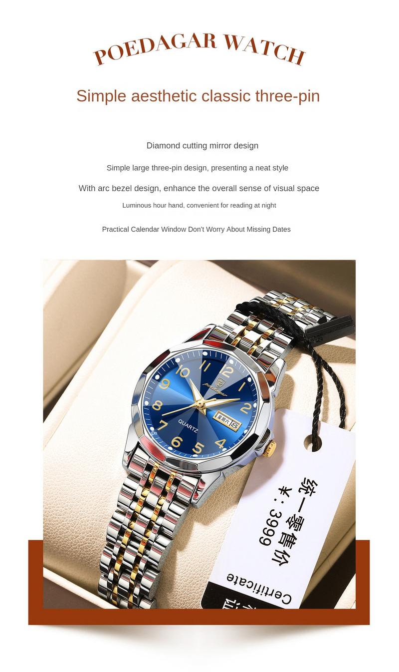 Product Introduction of Đồng Hồ Nữ, Thương Hiệu POEDAGAR Của Thụy Sĩ, Hàng Mới Về 2024, Chống Thấm Nước, Lịch Kép, Đồng Hồ Thời Trang, Đường Kính 31mm, Tặng Kèm Hộp Quà Tặng, Có Thể Điều Chỉnh 2