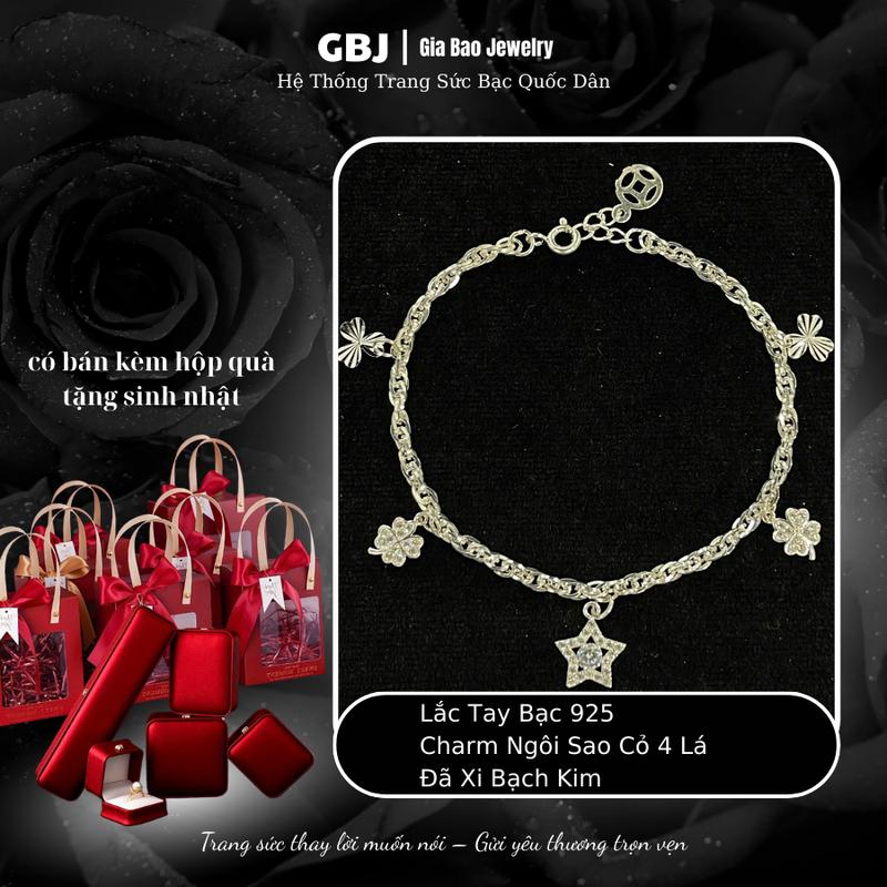 Lắc Tay Bạc Xoắn Charm Ngôi Sao Cỏ Bốn Lá (19cm luôn tăng đưa) XI KIM Phù Hợp Đeo Hàng Ngày GBJ1069