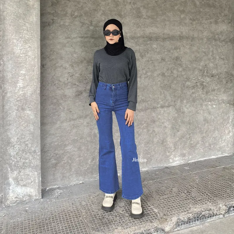 HANGOUT - JINISO Stretch Cutbray Celana Jeans Wanita Highwaist 5