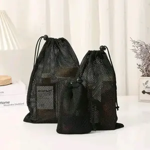 TAS JARING PENYIMPANAN SERBAGUNA TAS TALI JARING HITAM DENGAN PENUTUP KUNCI TALI SERUT UTUK MEBAWA PERALATAN MANDI BAJU DAN HANDUK