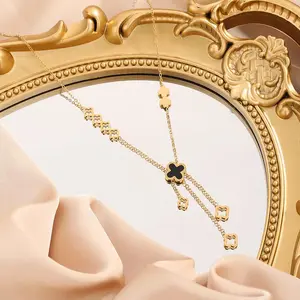 Kalung Titanium Wanita Liontin Bunga Rumbay Gold Kekinian Viral Anti Karat Tidak Luntur