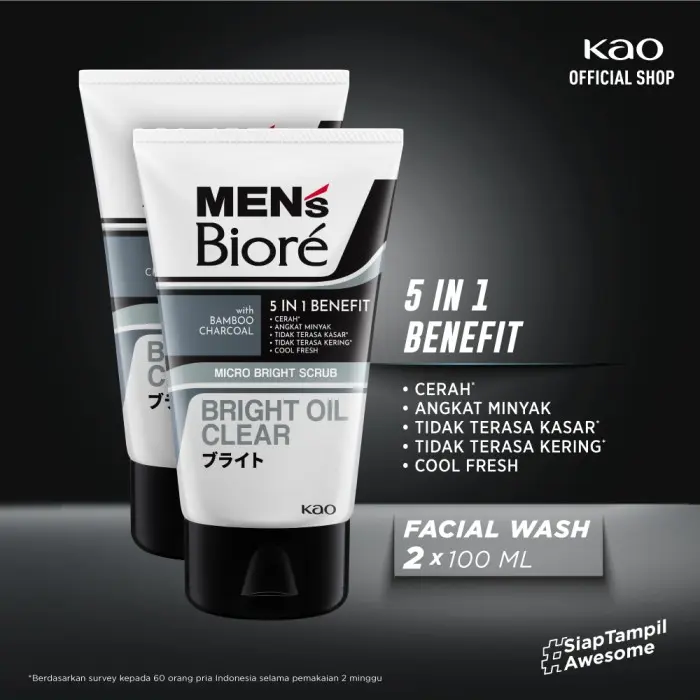 Men's Biore Bright Oil Clear 100gr Twinpack - Sabun Muka DoubleScrub