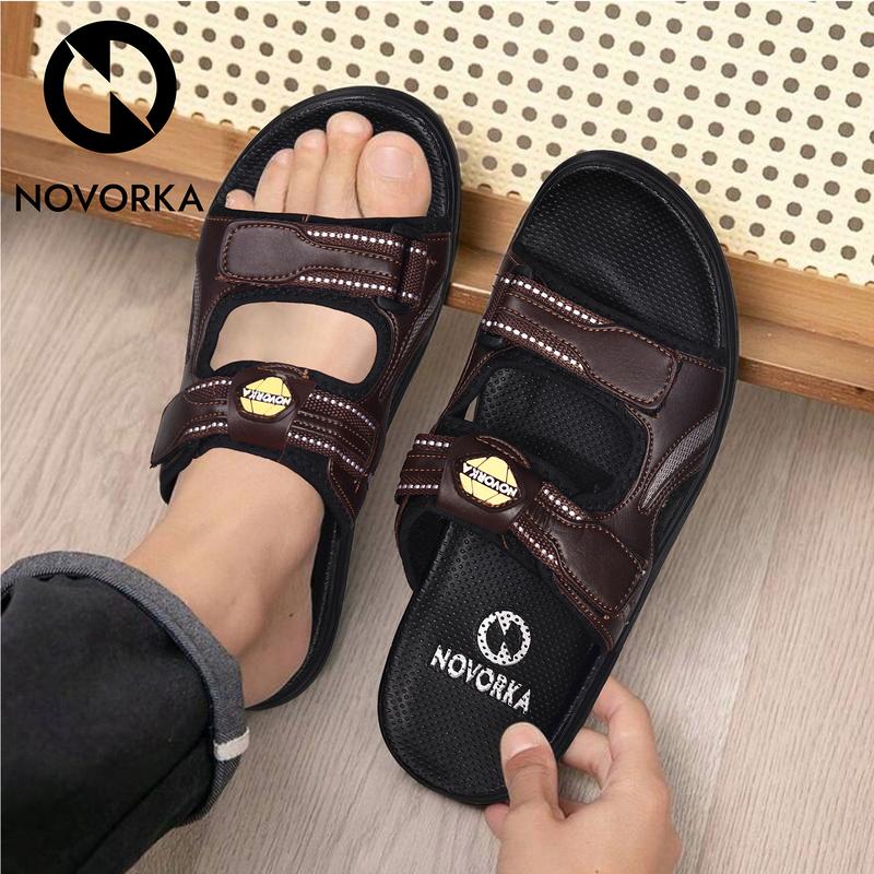 Sandal Kulit Pria Casual Sendal Slop Strap Selop Dewasa Cowok Kekinian Terbaru Gunung - V 03 0