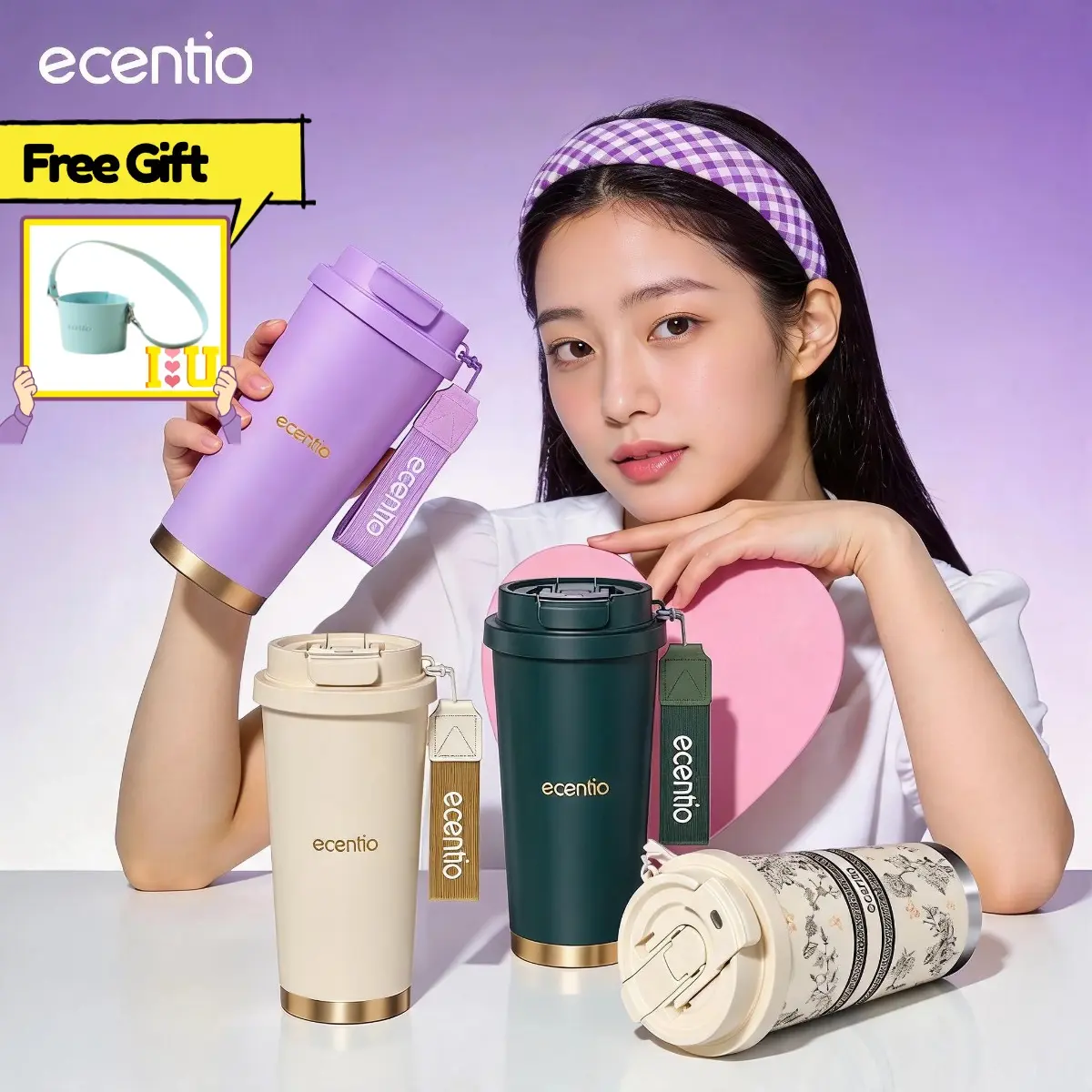 【 Official Collection】ecentio Tumbler Kopi Stainless 316 530ml Botol Minum Tahan Panas Dingin 24 Jam Travel Coffee Mug Anti Bocor