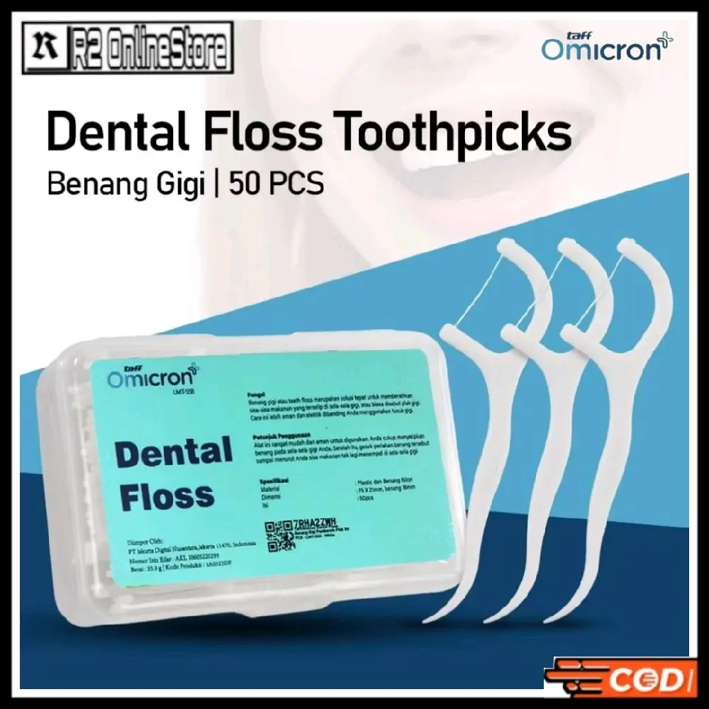 TaffOmicron Dental Floss Benang Gigi Pembersih Jigong Toothpicks 1 Box Isi 50 PCS - LMT-558 Murah Asli Original/Alat Untuk Merawat Perawatan Pembersih Membersihkan Menjaga Kesehatan Tusuk Gigi Untuk Anak Anak Remaja Dewasa Pria Wanita Laki Laki Perempuan