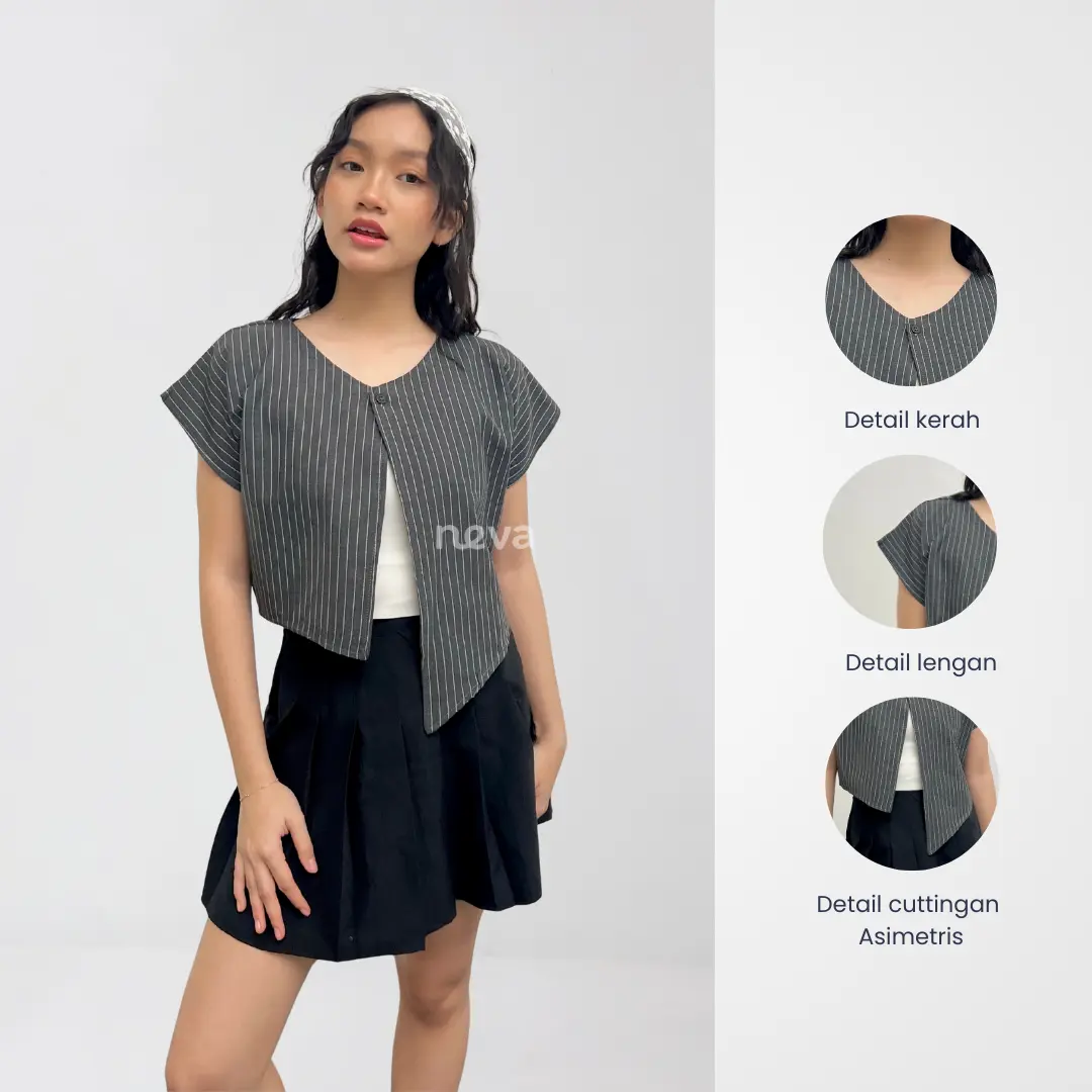 Neva Style - Haili Vest / Atasan Rompi Wanita Korean Style Semiwool Stripe / Outer Casual Belah Samping / Size L & Jumbo