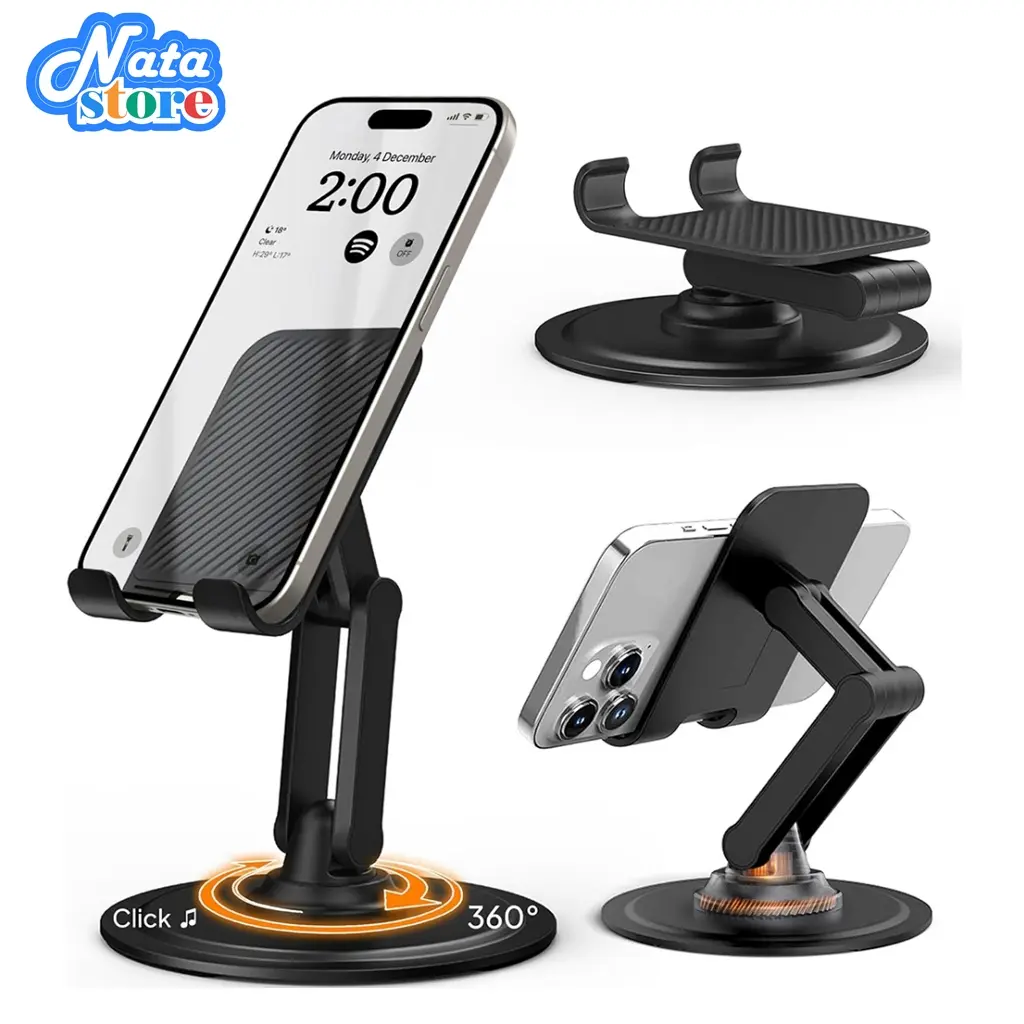 Natastore Phone Holder 360 Derajat Rotasi Adjustable Kemiringan Holder Meja Phone Holder Lipat Portable