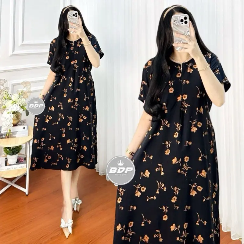 Daster Rayon Lengan Pendek Busui Resleting Depan Ld 110 Daster Remaja Motif Terbaru Dres Panjang Wanita Bumil Kancing Baju Tidur Arab Renda 0