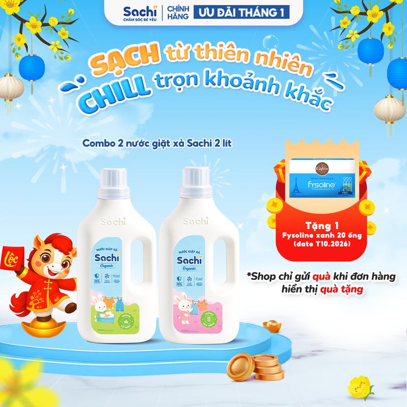  Combo 2 nước giặt xả Sachi organic cho bé dung tích 2 lít giúp làm sạch chất bẩn giữ màu sợi vải 