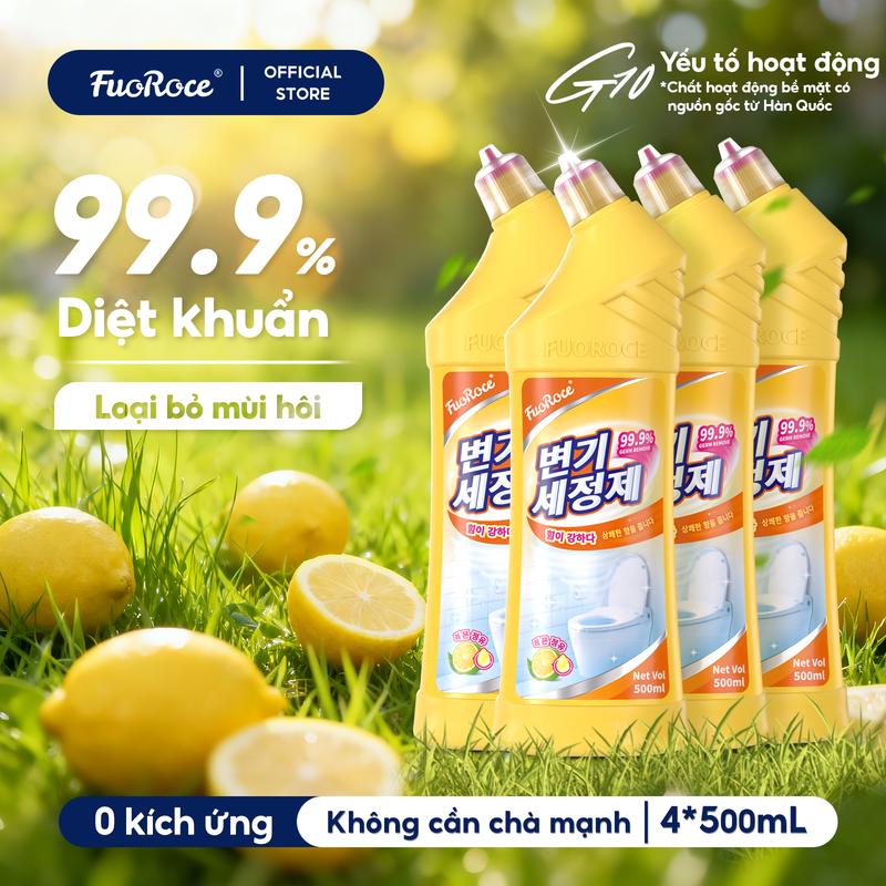 Mua 3 tặng 1 Fuoroce Nước tẩy bồn cầu hương chanh khử mùi hôi nhà vệ sinh. Chứa tinh dầu chanh bảo vệ lớp men. Khả năng làm sạch mạnh mẽ khử mùi hôi ở mọi vị trí. Làm sạch nhà vệ sinh và để lại hương thơm sạch sẽ thơm mát. Diệt 99,9% vi khuẩn.1