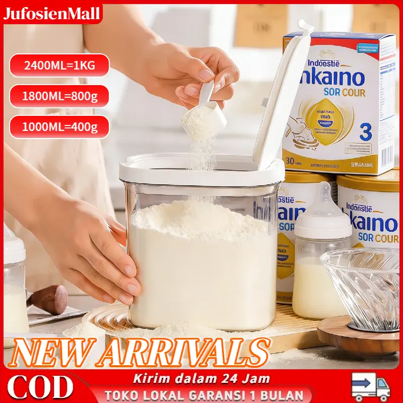 JuFosien Tempat susu Formula Bayi BPA Free /Food Container Mpasi/ Tempat Susu Bubuk Bayi/Toples Penyimpanan Makanan Serbaguna untuk Susu 1800ML/2400ML