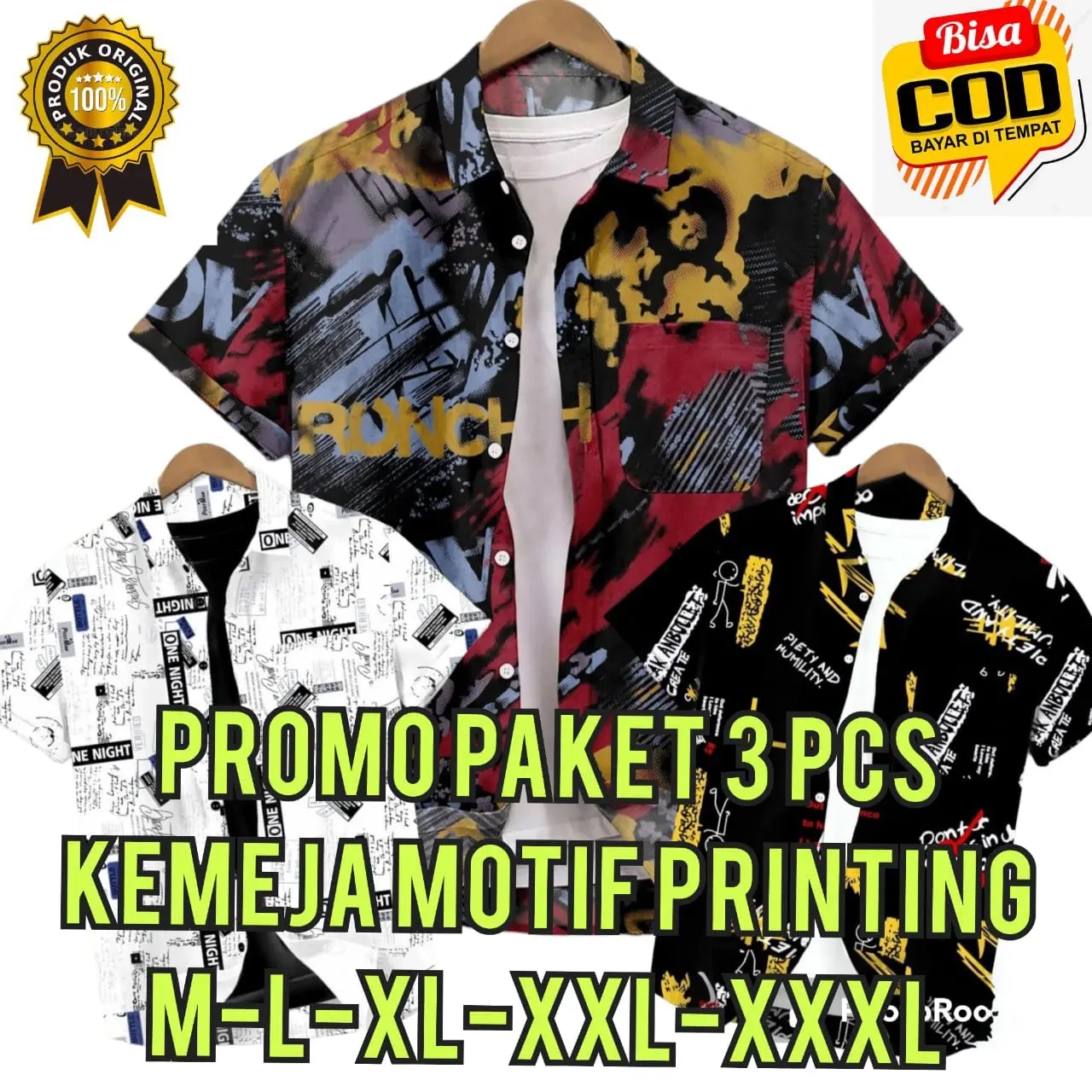 70 RIBU DAPAT 3 PCS KEMEJA SURFING DISTRO LENGAN PENDEK Katun Santai Motif Baju Hem Pria Variasi Panjang Cowok Batik standard sesuai gambar
