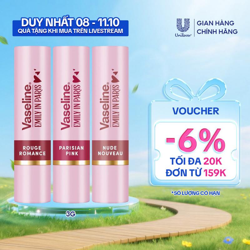 [Live] Son màu dưỡng môi Vaseline Emily In Paris Tinted Lip Balm 3g (tùy chọn)
