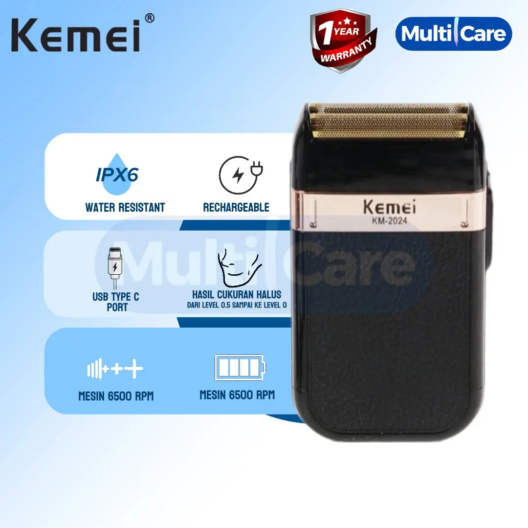 KEMEI KM 2024 Alat Mesin Cukur Kumis Pencukur Jenggot Pria wireless Elektrik Hitam