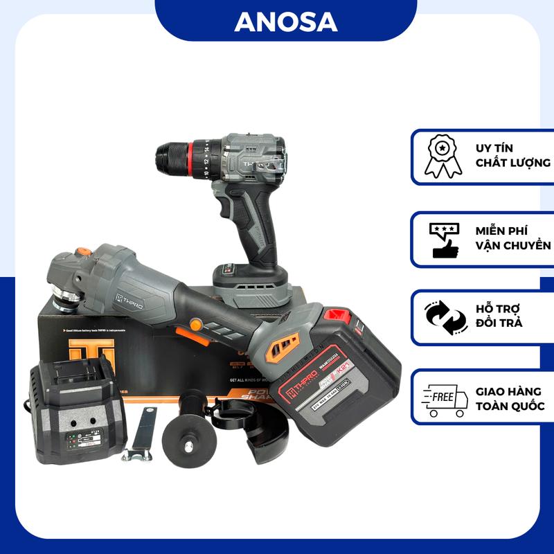 Combo THPRO Máy Mài F1, Máy Khoan TH7721AK Kèm Pin 20Cell Sạc - Động Cơ Không Chổi Than, Chân Pin Phổ Thông