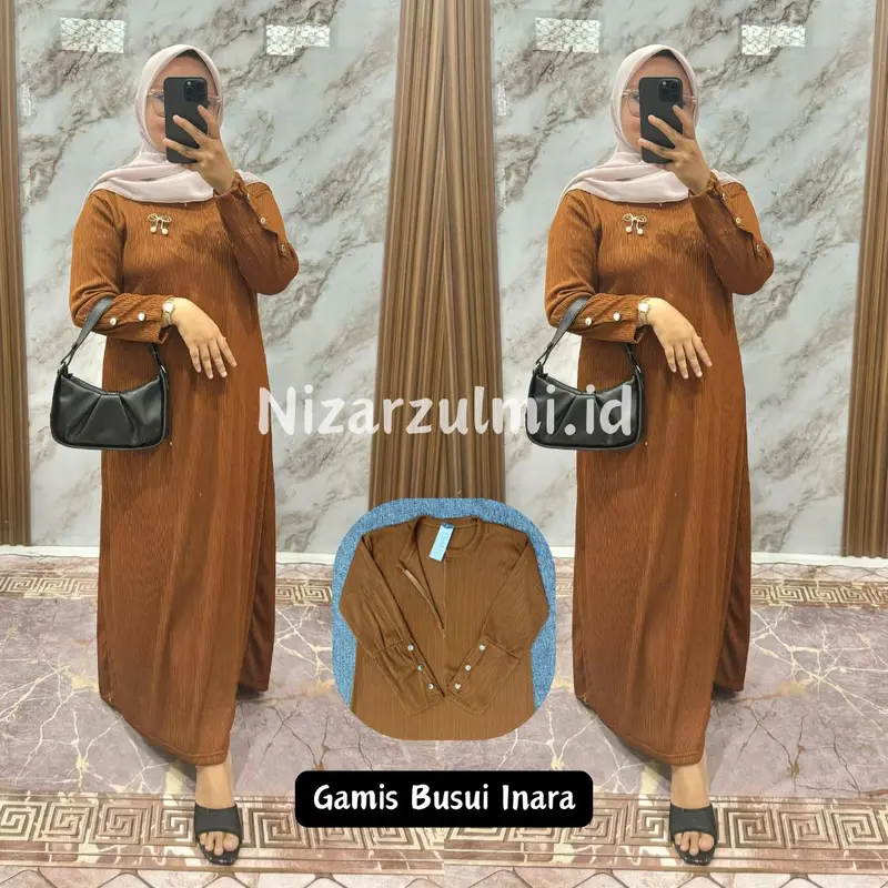 NZ - Gamis Busui Inara Knit Button Kancing Premium Kekinian Terbaru Wanita Dress Syari Maxi Melar - Hitam, Dewasa Pesta Mewah Merah Muslim Panjang Kondangan Variasi 0