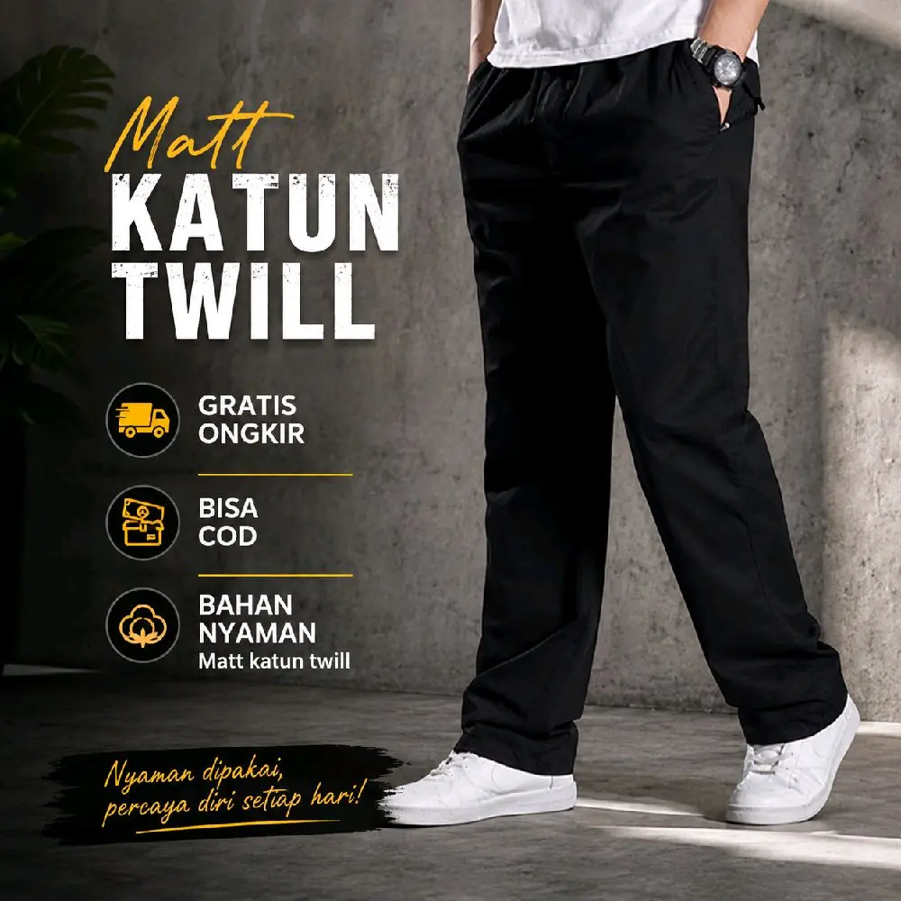 Celana Skena Pria Sam Premium Reguler Fit Chinos Katun Twill Stretch Distro Pinggang Karet Harian Santai Warna Hitam Abu Mocca Cream Army Panjang Celana 100cm