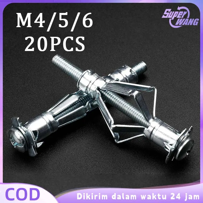 20pcs Jack Nut Rivet M4/M5/M6 Hollow Wall Anchor Metal Wall Nut Hollow Wall Angkur Baut Gypsum