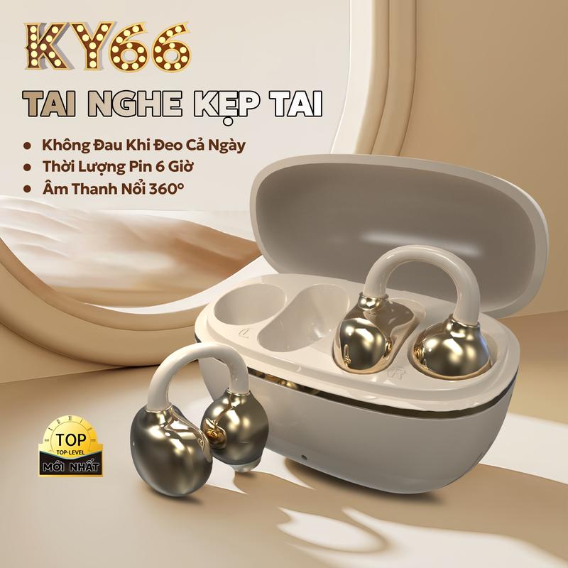 KY66 Tai Nghe Kẹp Tai, Thiết kế cầu chữ C, Công nghệ nghe hở tai, Tự động nhận dạng trái-phải, Âm thanh nổi cấp HiFi,Điều khiển cảm ứng, Chống nước IPX5, Bluetooth 5.49, Freeclip, Không có cảm giác khi đeo
