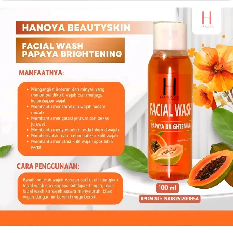 hanoya facial wash sabun papaya cair 100ml sabun pecerah kulit Memutihkan Wajah 1