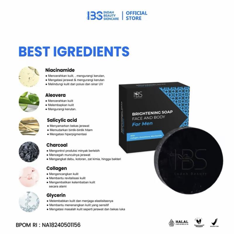 IBS INDAH BEAUTY SKINCARE SABUN MUKA WAJAH LAKI LAKI PRIA / MENCERAHKAN WAJAH KUSAM BERMINYAK BERJERAWAT / BRIGHTENING SOAP