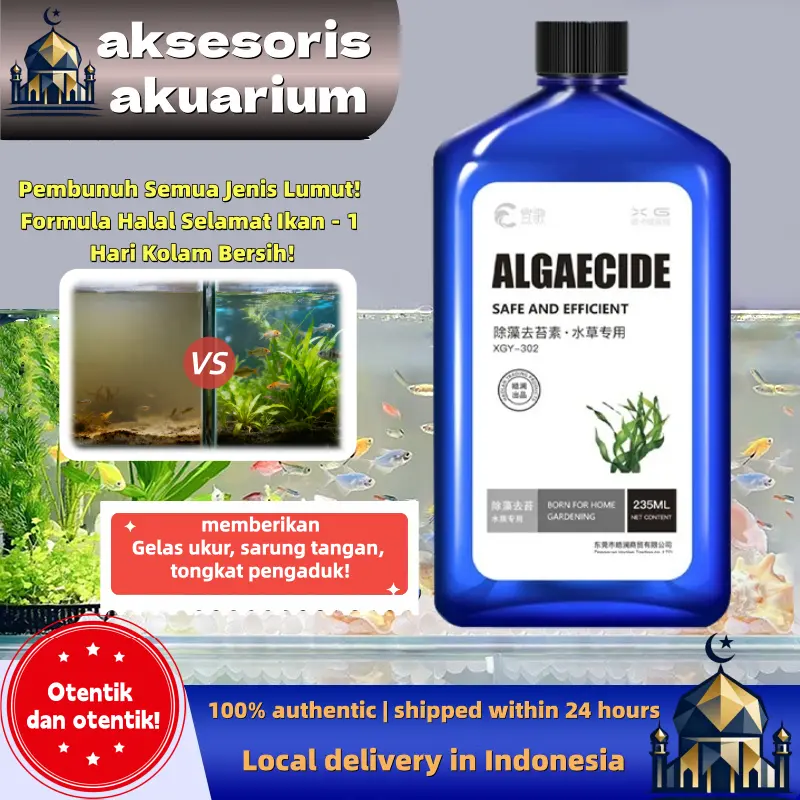Aksesoris Akuarium Algaecide - Pembunuh Semua Jenis Lumut Formula Halal Selamat Ikan 1 Hari Kolam Bersih 235ML
