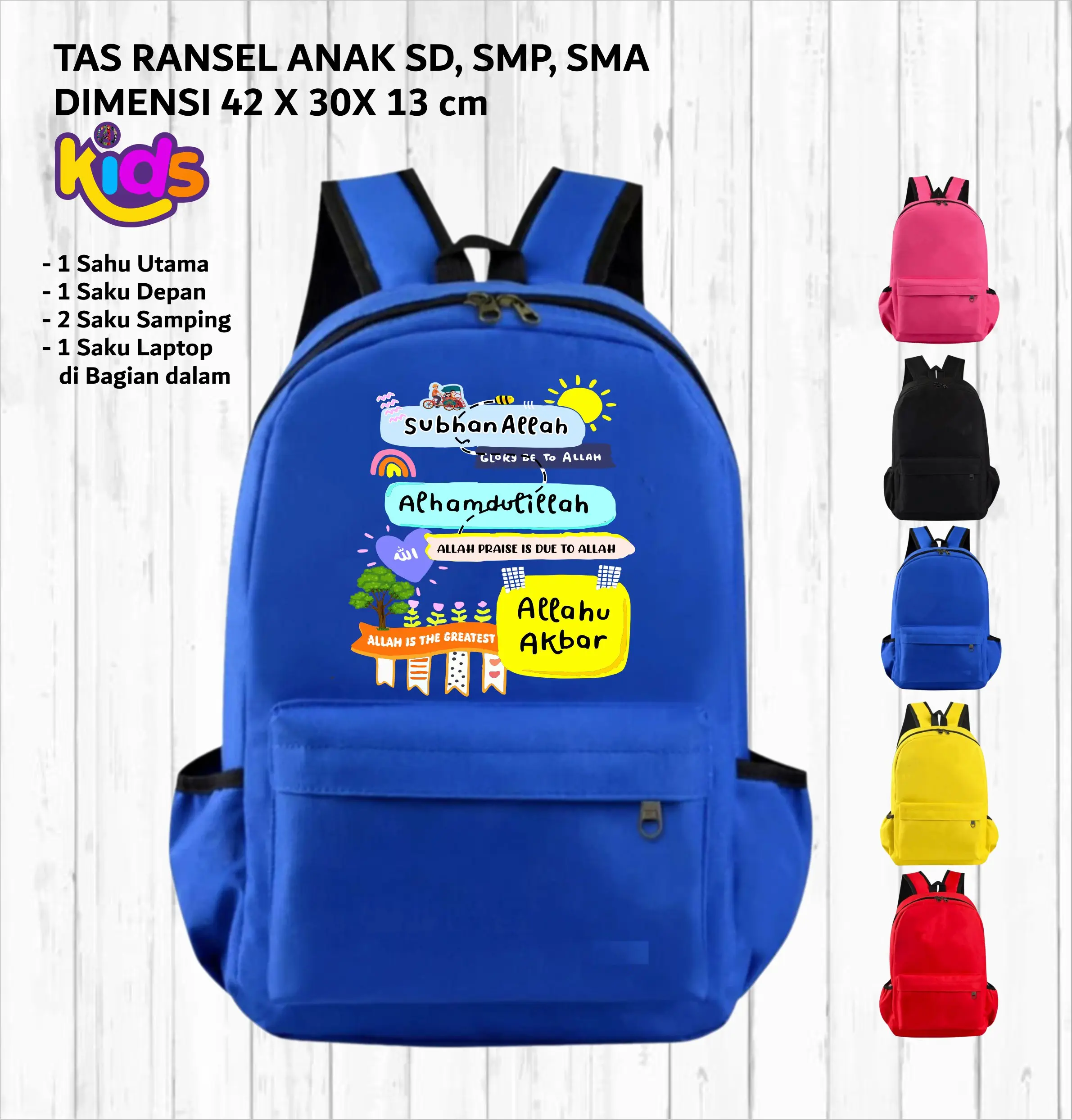 Tas Ransel Islami Subhanallah Anak Dan Dewasa SD SMP SMA Backpack Unisex Fashion Sekolah