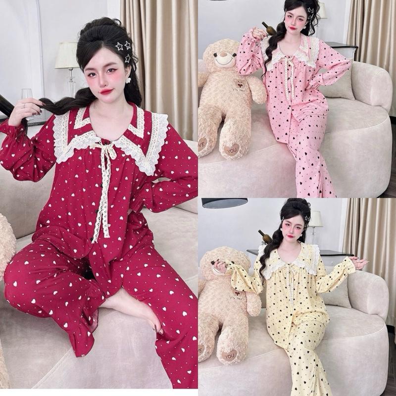 Đồ ngủ bigsize tay dài quần dài chất Lụa Hàn mềm mát bigsize 50 đến 100kg lưng mặc pijama lụa cổ pijama lụa mango sen bộ