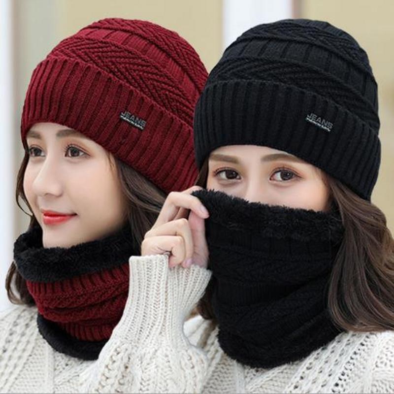Unisex Winter Warm Thermal Fleece Knitted Hat Cap Women Men Scarf Hat Face Collar Balaclava for Cycl