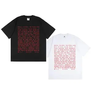 Kaos T-shirt Cetak Kata Kata Inspiratif Merah, Kaos Bunga Hitam & Putih Dua Warna Pilihan, Pakaian Kasual Unisex Harian