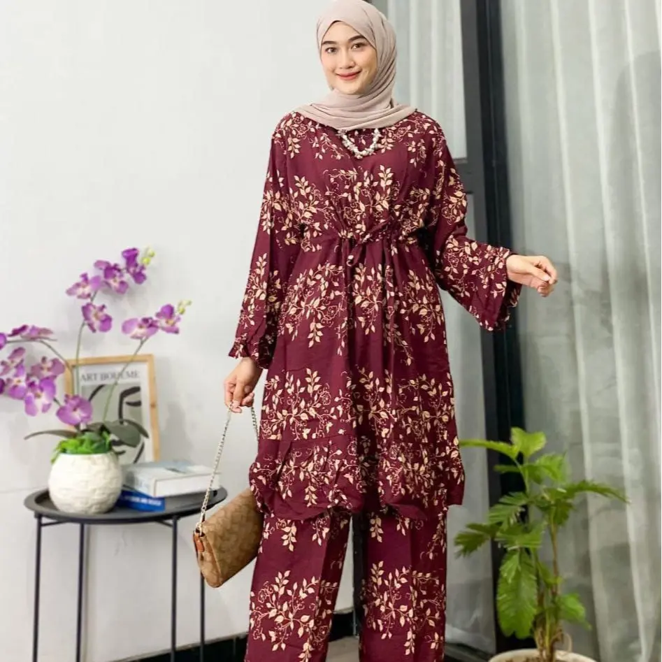 One Set Baju Tidur Piyama Wanita Celana Setelan Panjang Rayon Premium tebal halus adem Dewasa Busui Murah  Allsize Homedress Tebal Daster Tangan Motif Pendek Kancing Batik