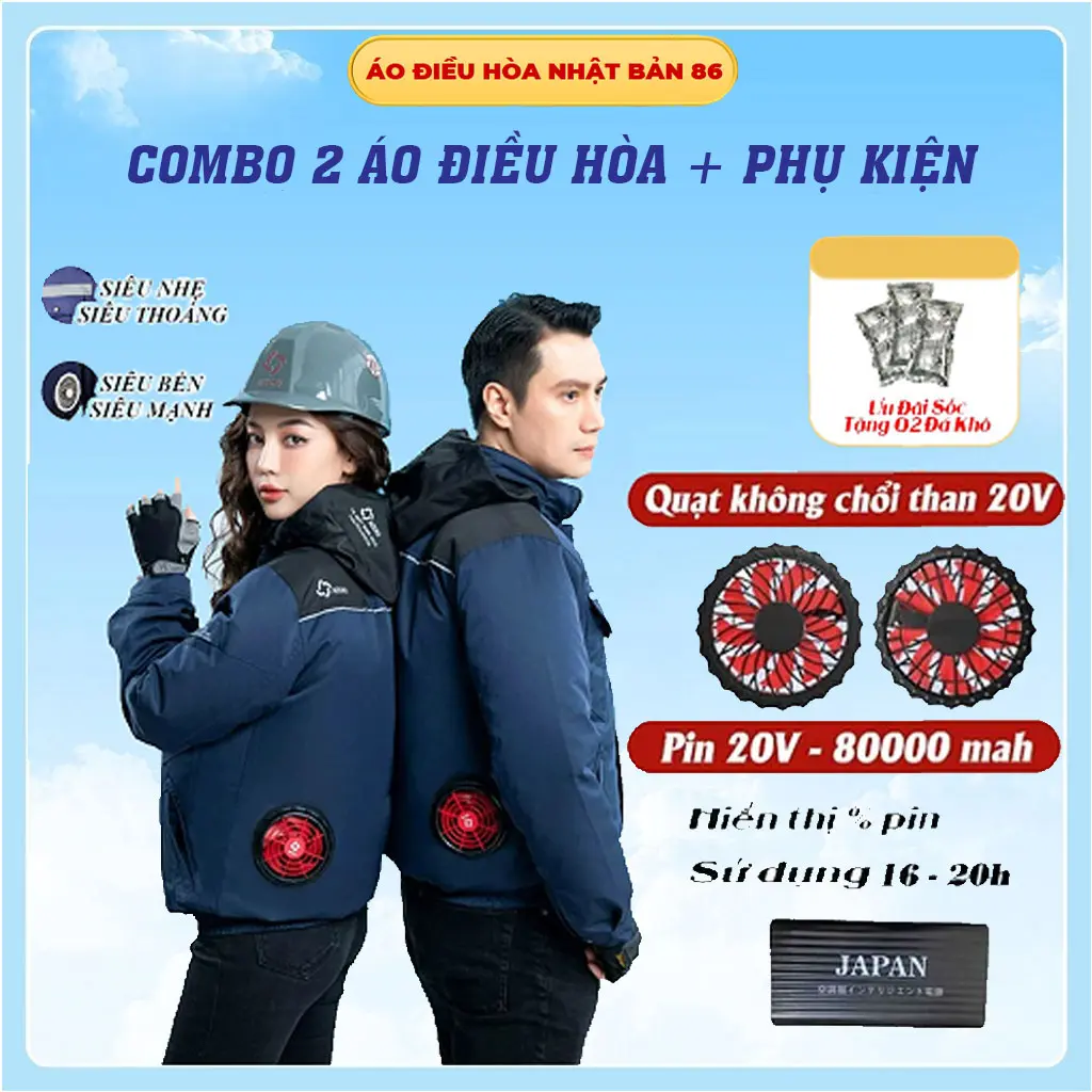COMBO 2 Áo Điều Hòa ( Không Mũ ) + 1 Bộ Phụ Kiện - PIN 80,000 MaH. Bảo Hành 12 Tháng ( Có Kèm Quà Tặng )