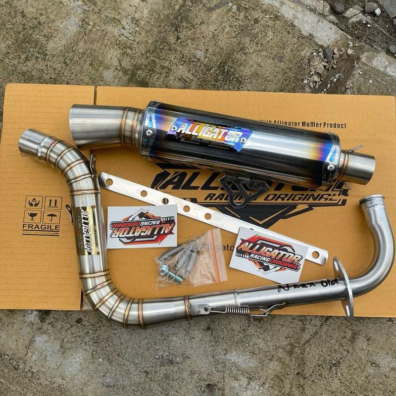 Knalpot Samlong Original Alligator Halfblue New Emblem [ inlet 38 mm ] free triplat Nmax Aerox Beat Mio Scoopy Vario Pcx lexy Xride fino Fazio Freego dll Bracket Laser Motor Motorcycle 3
