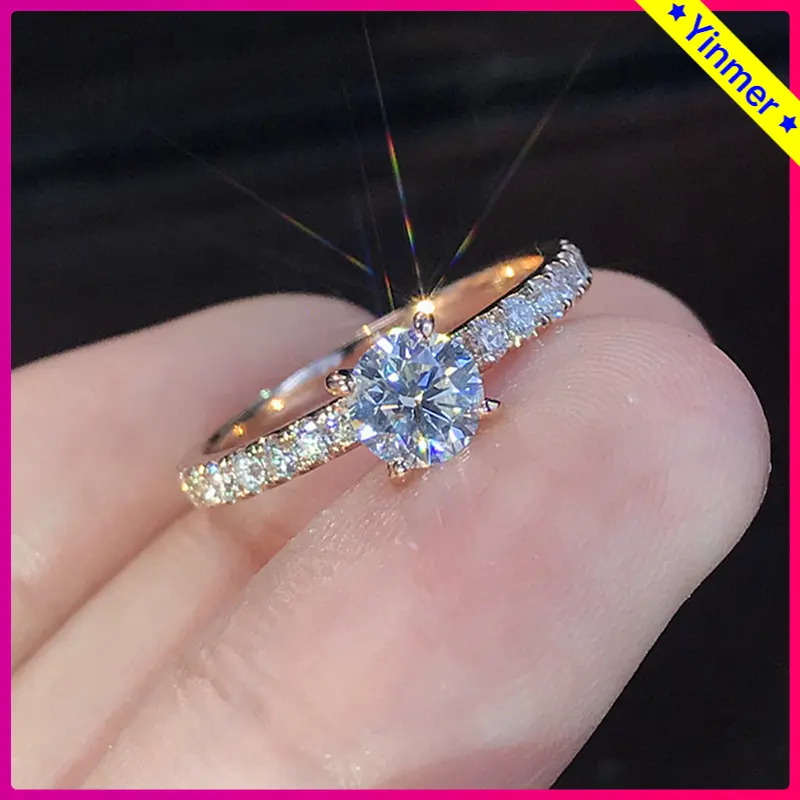COD✨Cincin Tunangan Titanium / Cincin berlian model permata Anti Karat Emas Perak Korea Wanita-Yinmer
