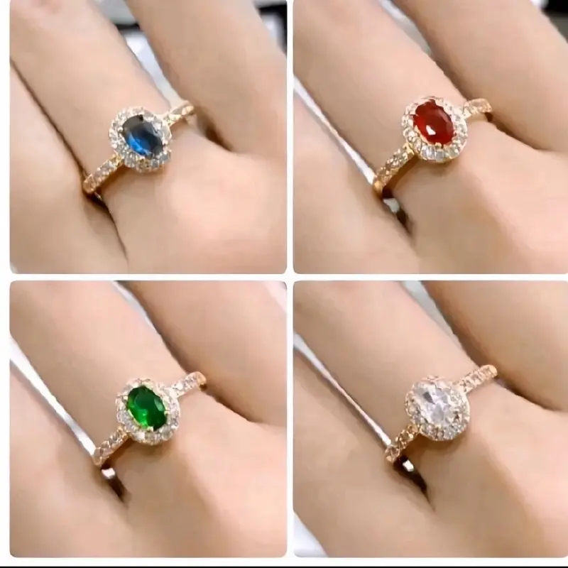 Varia Cincin Wanita Titanium Anti Karat Permata Tanam Oval Cantik Elegan Ring dengan Desain Elegan dan Permata Berwarna-warni