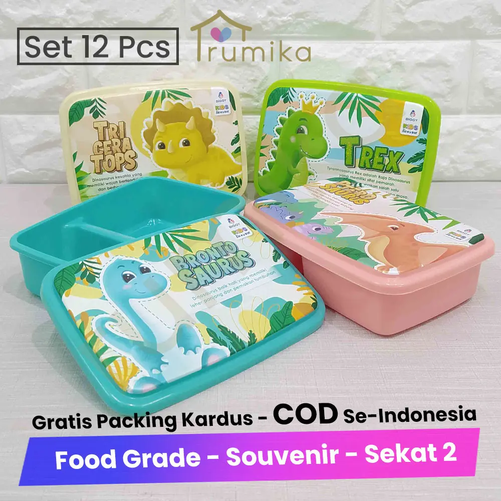 [LUSIN] Tempat Makan Anak BIGGY Moon - Kotak Bekal Sekat / Lunch Box Dinosaurus - Luch Box Emoticon 600ml Souvenir Ulang Tahun