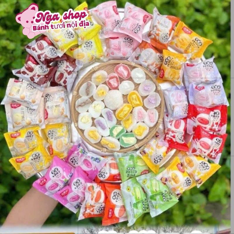 (10-12vị) mochi kem mix 1KG 34-38 Bánh mochi kem mix chanh dây ,đào sầu riêng , khoai môn , đâu nành, sữa đậu chuối,sô-cô-la ,  thơm ngon date xa_nga shop 1kg (30-38bánh) co xẹp