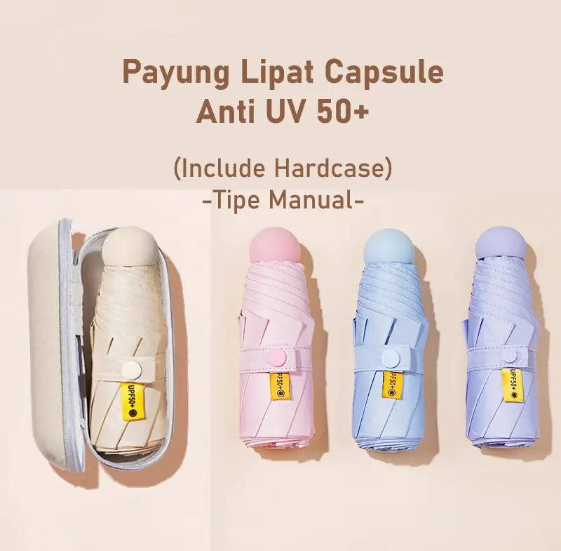 Payung Lipat Anti UV UPF 50+ - Payung Waterproof Tahan Hujan dan Sinar Matahari - Multifungsi - Besi Tahan Karat - Capsule