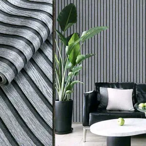 Wallpaper Dinding Kamar Tidur Ruang Tamu Wall Panel Motif WPC Panel Kayu Salur Abu Hitam Stiker Pvc