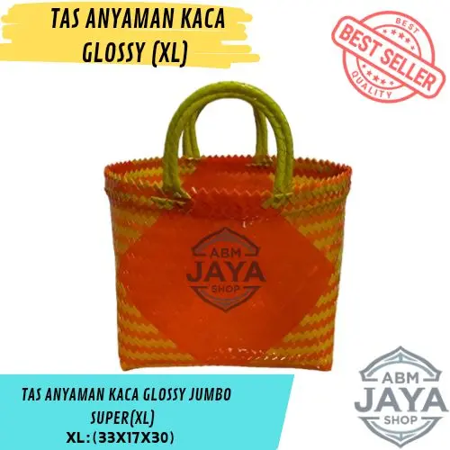 PAKET HEMAT 10PCS // tas anyaman kaca glossy mengkilap ukuran super jumbo (XL) 0
