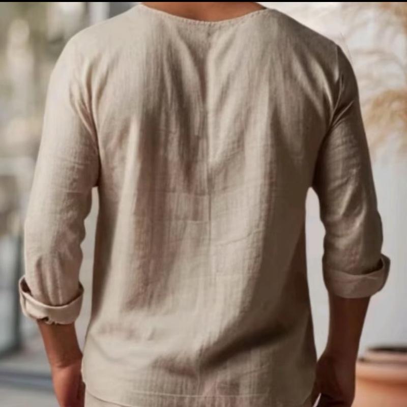 LINEN.ELITE Baju Linen Pria Atasan Baju Katun Linen Pria Dewasa Santai Setalan Koko Pria Baju Casual Pria Bahan Linen Lembut 1