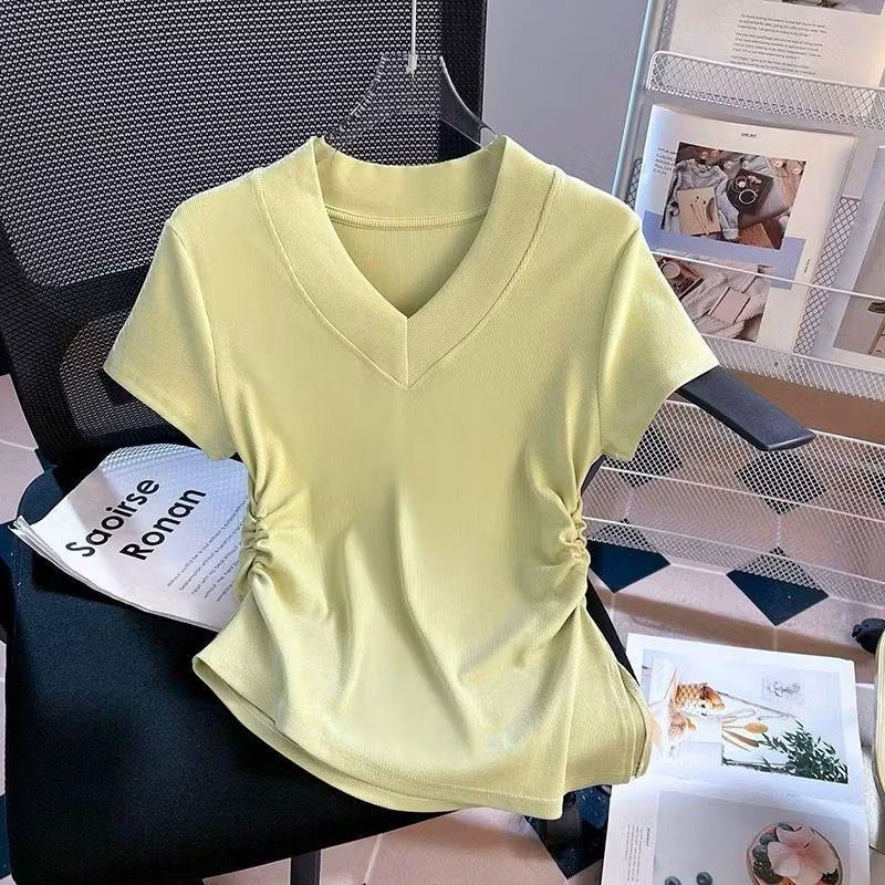 ALCOLLECTION-Kaos Atasan Wanita Polos-Lengan Pendek-Model Cubit Kiri-Kanan-Bahan Semi Spandex Size M L XL XXL