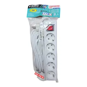 VISERO/MYLED/SUNSAFE Stop Kontak Terminal 5 Lubang Kabel 10M dengan Switch On/Off SNI Kabel Asli Tembaga Tahan Panas Kuat Tahan Lama