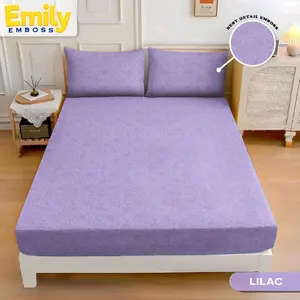 Emily Emboss Sprei Polos Embos Motif Timbul Lilac Free 2 Sarung Bantal & 2 Sarung Guling Ukuran 120,140,160,160,180,&200 Sprei Hotel Elegan