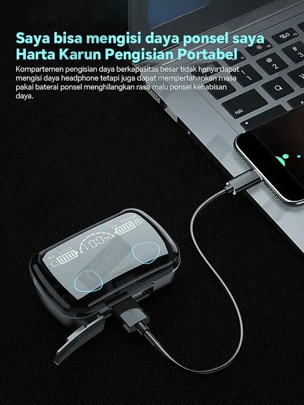 TWS M10 Headset Bluetooth Stereo dengan Mic dan Powerbank 3500 mah Earphone Full Bass LED Display Tahan Air Waterproof IPX7 Headphone Handset Earbud In Ear Wireless Gaming No Delay 6