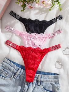Bragas tanga de encaje sin costuras para mujer, suaves y cómodas, perfectas para primavera y verano, diseño sexy con letras y ladrillos de agua.