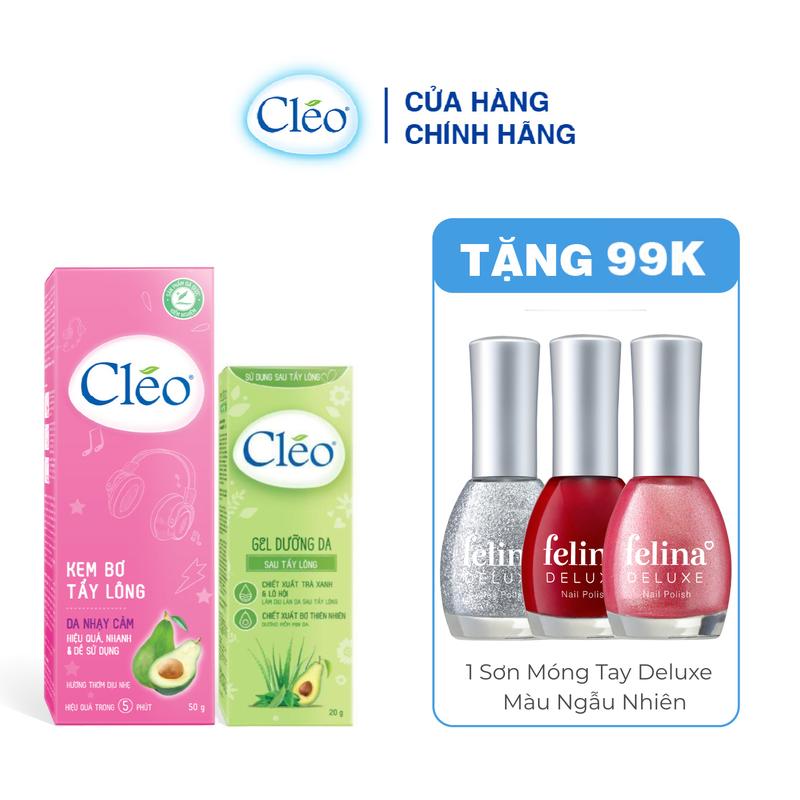Combo Kem Tẩy Lông Cléo Dành Cho Da Nhạy Cảm Tẩy Lông Nách, Tẩy Lông Tay Chân 50G & Kem Dưỡng Da Sau Tẩy Lông Cléo 50G